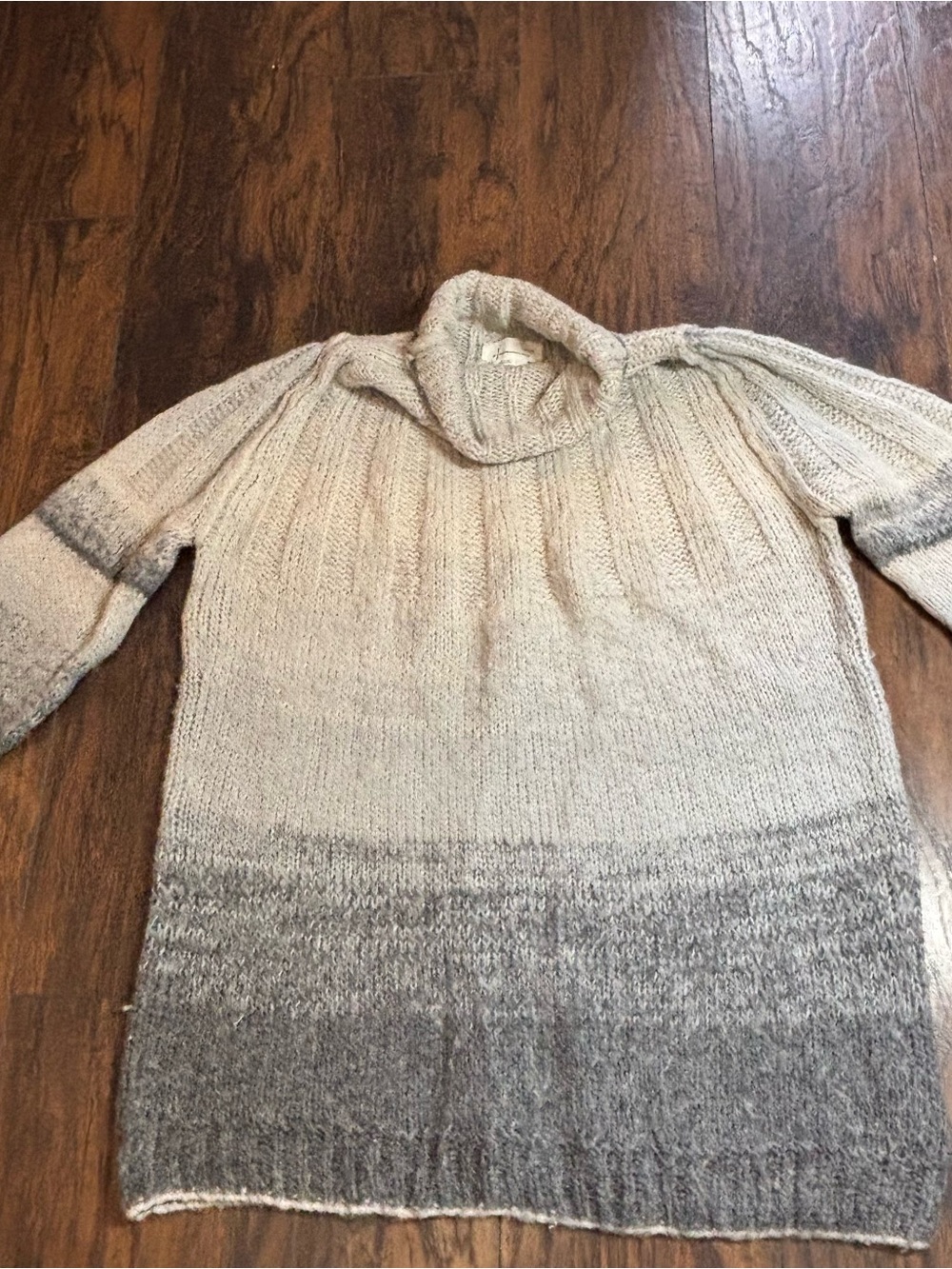 Anthropologie Ombre Cowl-Neck Sweater in Cream and Gray Size Large